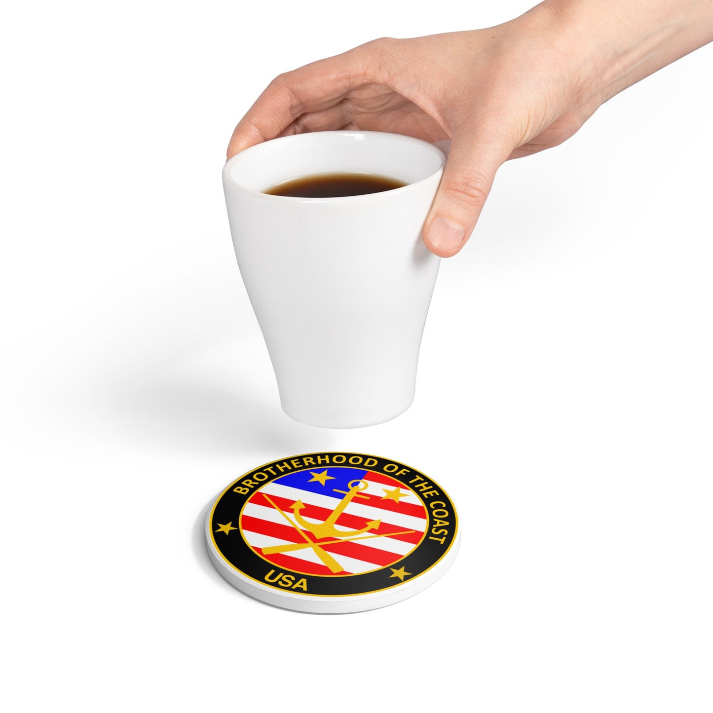 Brotherhood of the Coast USA Ceramic Coaster — Nautical Anchor American Flag Drink Mat