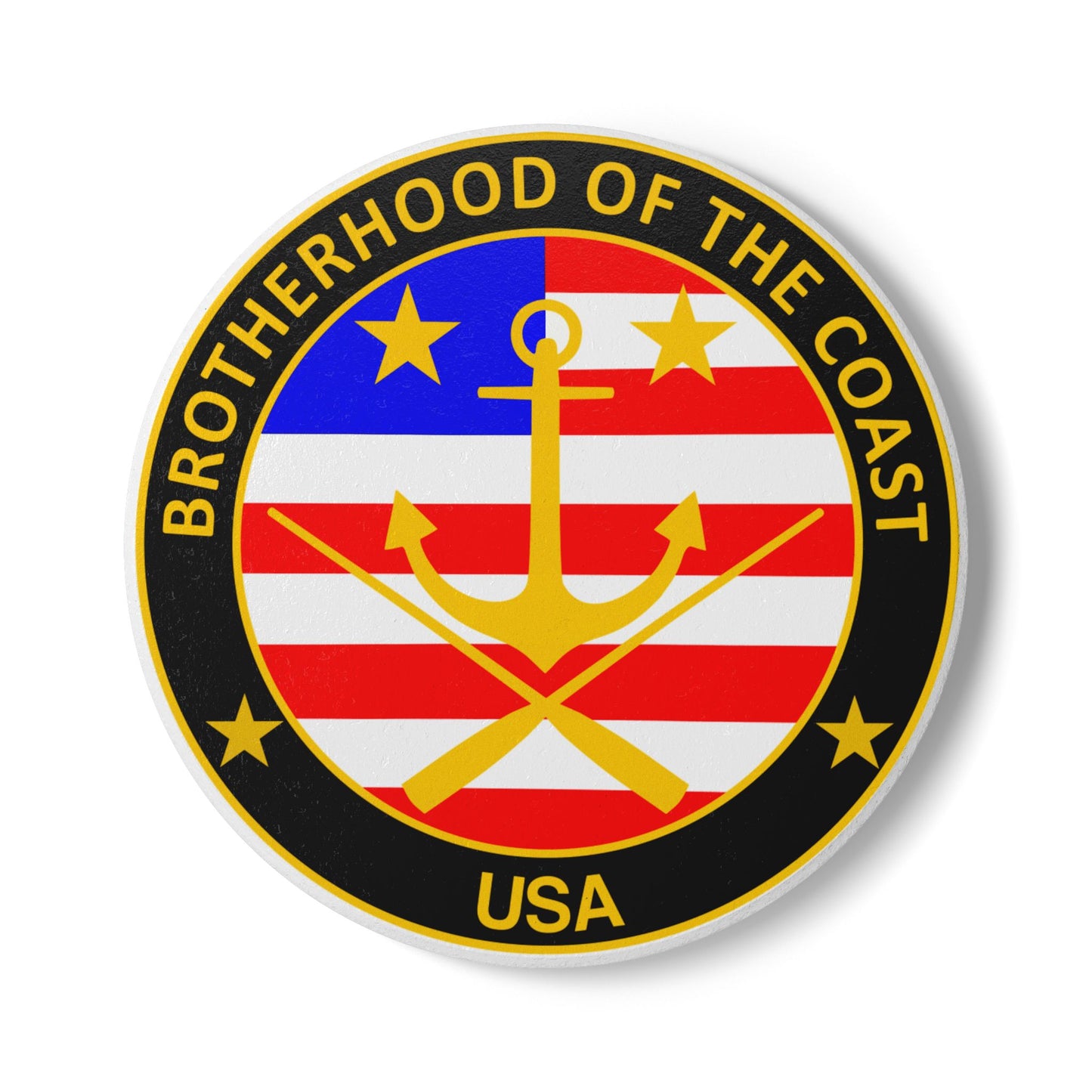 Brotherhood of the Coast USA Ceramic Coaster — Nautical Anchor American Flag Drink Mat