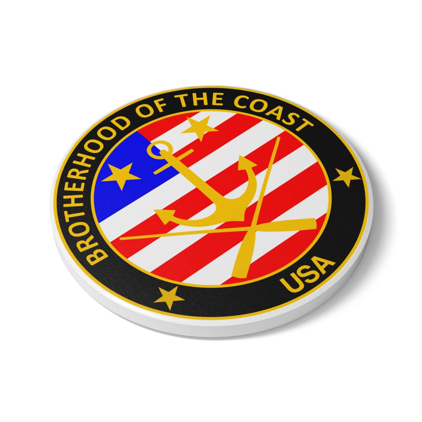 Brotherhood of the Coast USA Ceramic Coaster — Nautical Anchor American Flag Drink Mat